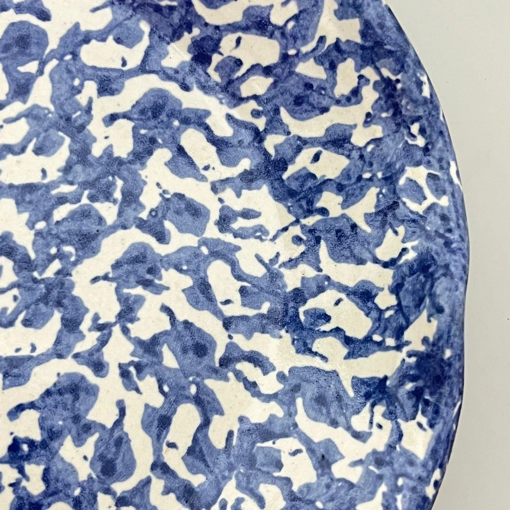 Conner Prairie Pottery Bowl Unisex 9.5in Blue White Vintage 1995 Spongeware